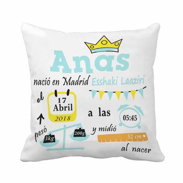 Oreiller décoratif personnalisé avec données de naissance d'anniversaire pour bébé garçon, motif de couronne, housse décorative, cadeau personnalisé/décembre