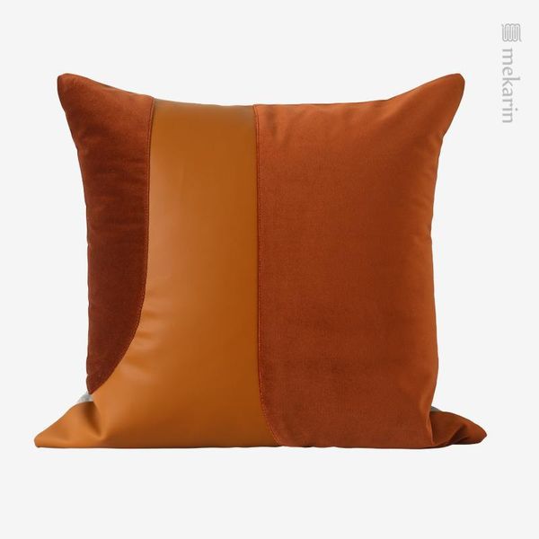 Oreiller/doublure décorative décorative pour canapé en cuir Orange coutures en flanelle S Villa modèle chambre câlins carrés