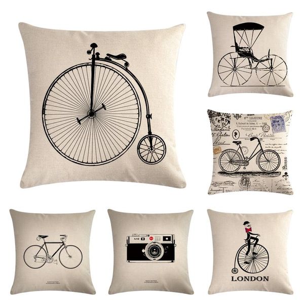 Oreiller / couverture géométrique décorative abstraite noir et blanc rayé pointillé grille vélo art étui en lin pour canapé