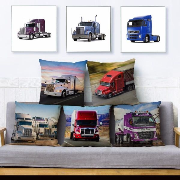 Oreiller/décoratif lourd gros camion Autotruck impression jeter couverture 45 45 cm carré couvre lin étui canapé décor à la maison oreillers cas