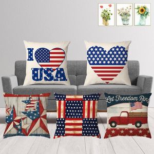 Funda de almohada/cojines decorativos para el Día de la Independencia, funda decorativa para el hogar con bandera americana, funda de lino para sofá de oficina, 45x45cm/D