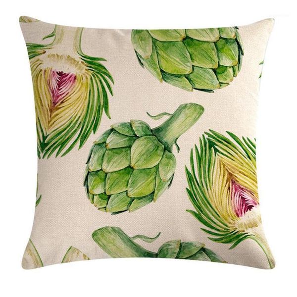 Funda de almohada/lino decorativa, fundas con patrón verde de frutas y plantas tropicales, cojines decorativos de 45x45cm, funda para sofá 1
