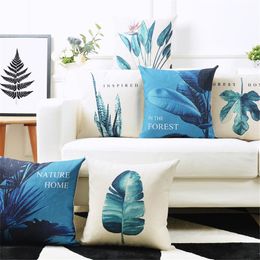Kussen /decoratieve Noordse stijl Blue Plant Decoratieve worpdeksel voor slaapkamer bank capa de almofadas funda cojines 45x45cmcus