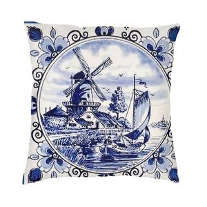 Kussen /decoratieve Noordse stijl Vintage Windmill -poster in Nederlands Blue Delft -deksels 40x40cm fluweelkast