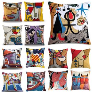 Almohada / Fundas decorativas S Funda abstracta Decoración Picasso Cojines de algodón de lino para sofá Funda de almohada bordada para coche