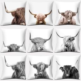 Kussen /Decoratief Schotse Highland Cow Patroon Super Soft Case Sofa Cover Home Decoratieve kussens Funda de Almohadacu