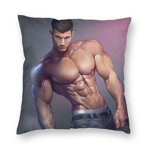 Almohada/decorativa Sexy Hunk Cartoon Boyfriend Man Body Art Cover Sofá Sala de estar Muscled Square Case 45x45/Decorativ