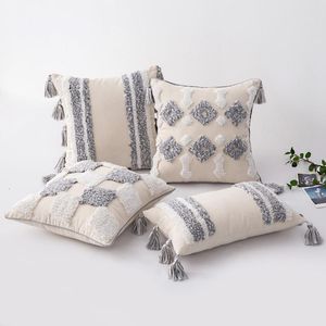 Oreiller/canapés décoratifs couverture jeter étui coton toile Boho avec glands tuftés oreillers pour salon décoration 30 50cm 4