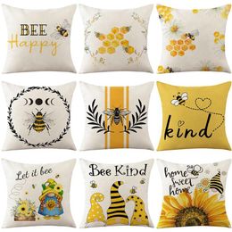 Kussen /decoratieve zonnebloem bijen bedrukte omslag 18x18 inch linnen kast zomer boerderij woningdecor funda de almohada /d