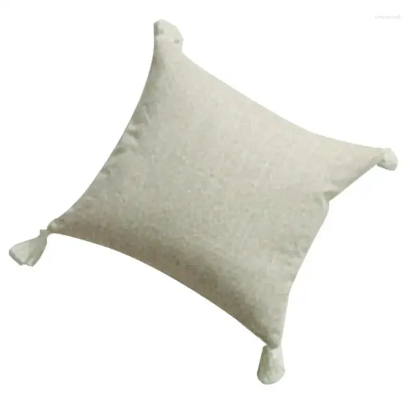 Almohada decorativa cubierta de tiro tejido de algodón de lino funda de almohada con borlas cama sofá sofá banco coche decoración del hogar cómodo cuadrado