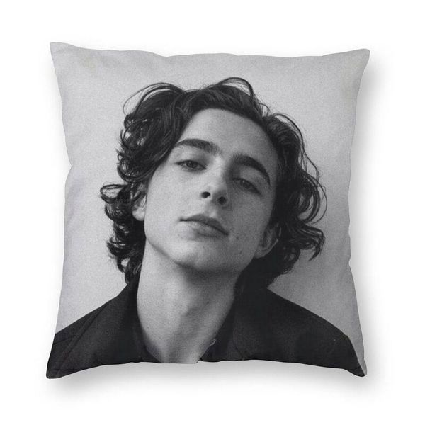 Almohada/funda cuadrada decorativa de Timothee Chalamet para decoración del hogar, tiro de Actor de TV de los años 90 para sala de estar, impresión a doble cara/