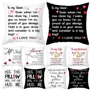 Almohada /decorativo día de San Valentín pareja de bodas cubierta decorativa de 45x45 cm de caja de almohada letras corazón estampado estampado