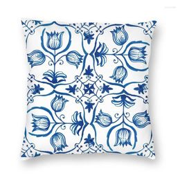 Housse de coussin à fleurs de tulipes bleues de Delft, 45x45, impression décorative pour la maison, motif Floral Oriental chinois, étui pour salon