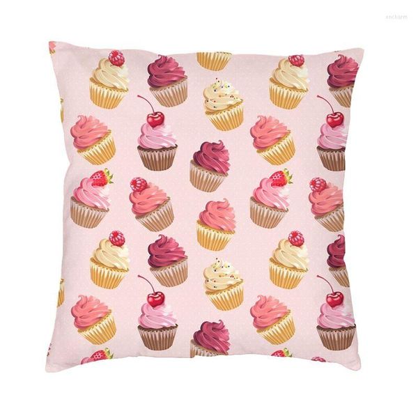 Funda de almohada para cupcakes, rosa, Retro, deliciosa, 45x45, impresión decorativa para el hogar, tiro de pastel de hadas para sala de estar, dos lados