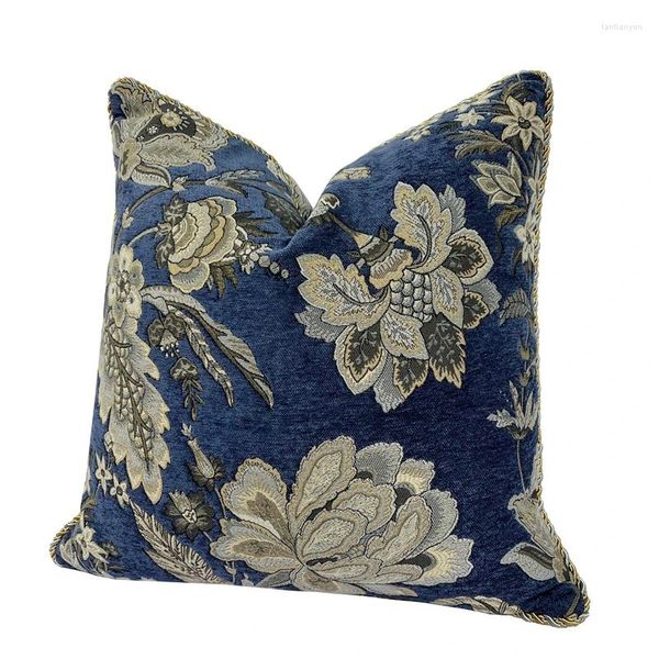 Pillow Deluxe Floral Blue Royal Chenille Woven Home Case decorativo 45x45cm Pipando de 1 pieza Pack