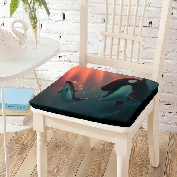 Almohada Dolphin Sea Life Impresión Silla Algodón Memoria Espuma Removible Abrigo Sillas Decorativas para Silla de Ruedas Meditación Decoración del hogar