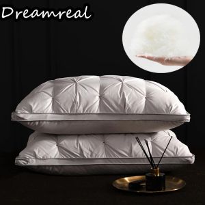 Oreiller DreamReal 2pcs Down Oreiller avec 100% coton Case Blanche basse / Plume Oreiller de l'hôtel 5 étoiles