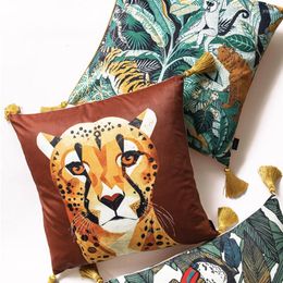 Almohada DUNXDECO, funda decorativa para sofá de leopardo artístico, funda decorativa de arte de lujo para el hogar, sofá acogedor de estilo americano, silla Coussin