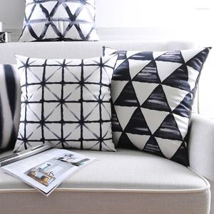 DUNXDECO – housse de coussin décorative, taie d'oreiller moderne nordique abstraite géométrique blanc noir, ornement artistique imprimé, Coussin de chaise doux