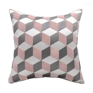 Kussen dunxdeco cover decoratieve kast modern eenvoudig roze grijs abstract geometrisch zacht borduurvulvetje beddengoed coussin