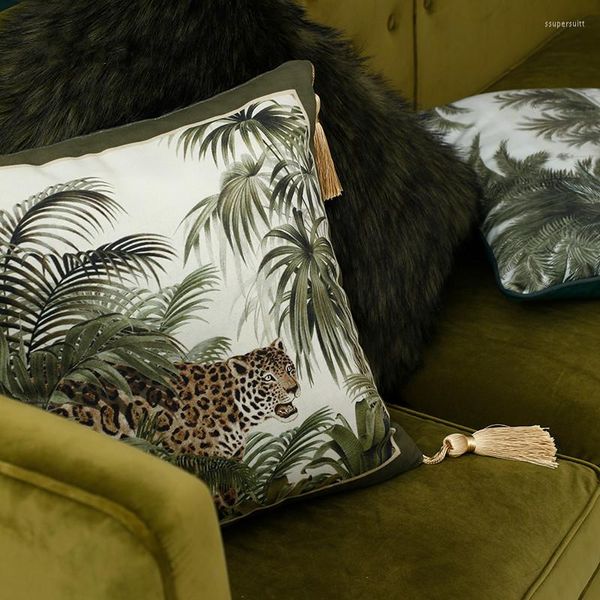 Funda de almohada DUNXDECO, funda decorativa, colección de animales de lujo Vintage, estampado de leopardo de la jungla, sofá, ropa de cama, Coussin