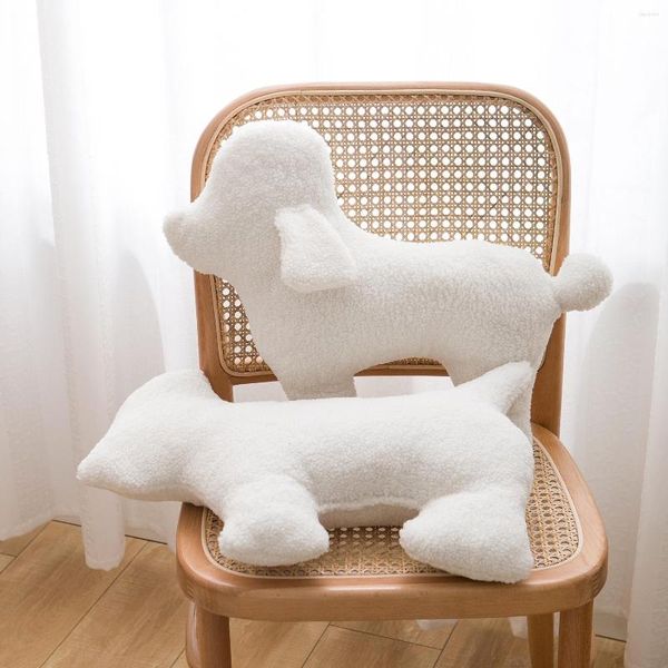 Almohada DUNXDECO Acogedor Cachorro Blanco Marfil Peluche Forro Polar Forma de Perro Regalo de Amor Decorativo Suave Chic Cálido Cojines Decoración