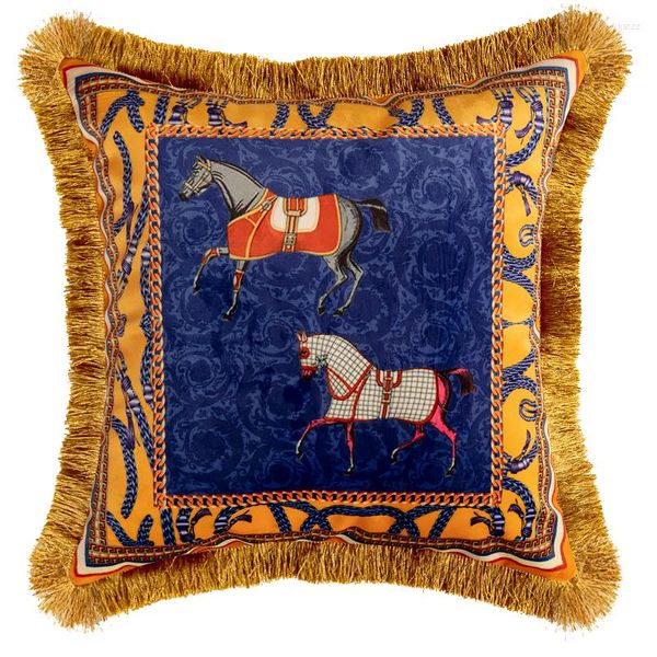 Almohada DUNXDECO Funda de terciopelo con estampado de caballos de lujo Funda decorativa Estilo de la jungla Arte Casa Habitación Sofá moderno Silla Coussin