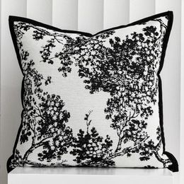 Oreiller dunxdeco luxe blanc noir art canapé décoratif arbre moderne chenille jacquard chaise chaude literie coussin