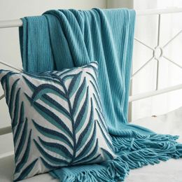 Oreiller Dunxdeco rétro Coton Couverture de coton de coton décoratif feuille country feuille bleu bleu coussin canapé chaise déco