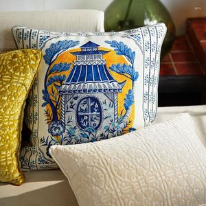 Oreiller DUNXDECO rétro chambre Jungle perroquet chinois bleu impérial cour couverture étui décoratif Art maison canapé chaise Coussin