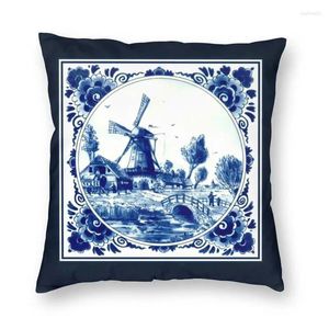 Oreiller hollandais Bleu Delft Cover Home Decor Custom Vintage Wind Moulin et Bridge Art 45x45 Poreil pour canapé