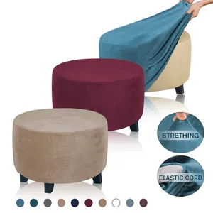 Kussen elastisch fluweel ronde Ottomaanse slipcovers voetsteun bank stretch massieve kleur meubels voetenbankbeschermingsafdekkingen