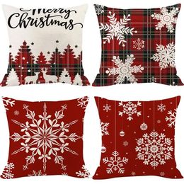 Kussen Elanden Alfabet Print Kussensloop Vrolijk Kerstfeest Cover Sneeuwvlok Plaid Navidad 2024 Voor Slaapkamer Cadeau B0225G