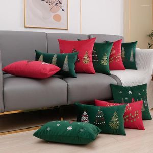 Kussen geborduurd fluweel kerstomslag 30x50 45x45cm groene rode decor bank voor woonkamer decoratieve kussensloop