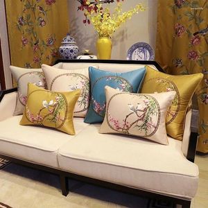 Kussen borduurwerk decoratieve kussens Chinese stijl perzikbloesem en vogel jacquard cover slaapkamer bank stoel rug kussensloop