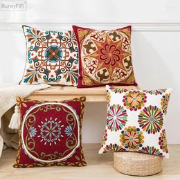 Almohada bordado étnico cubierta hecha a mano geométrica decoración del hogar 45x45cm funda de almohada de flores rojos