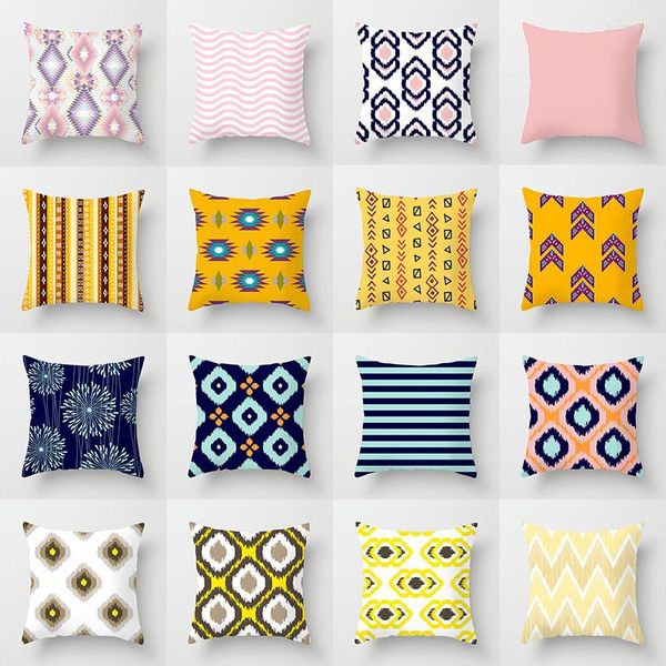 Funda de almohada con estampado de patrón étnico, funda de almohada decorativa bohemia de color dorado, rosa y azul, para sofá, cama y coche