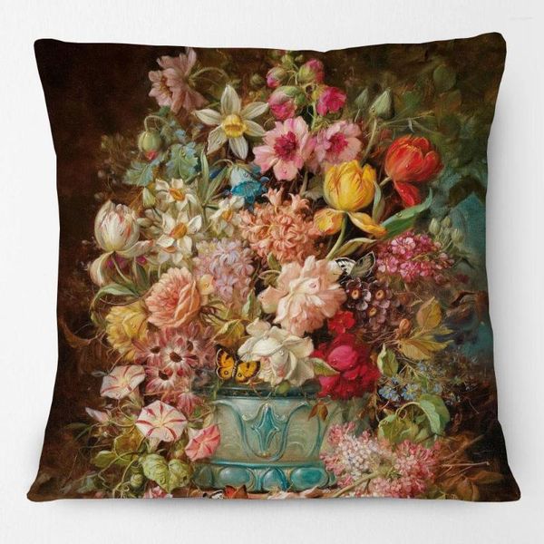 Almohada europea un ramo de flores Hans Zatzka cubierta de pintura al óleo tulipanes rosas almohadas decorativas florales para sofá