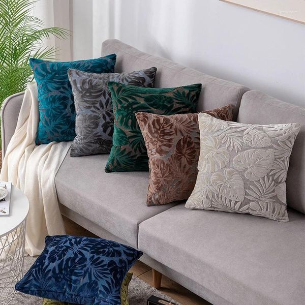 Almohada cubierta europea jacquard color sólido hojas tropicales almohadas decorativas silla de sofá silla de sofá