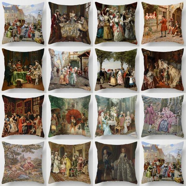 Oreiller Européen Rétro Peinture À L'huile Linge Oreillers Cas Cour Royale Nobles Portrait Imprimer S Vintage Canapé Canapé Jeter