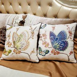 Oreiller style européen brodé de canapé-papillon couverture de lin lin libellule pastorale décoration intérieure