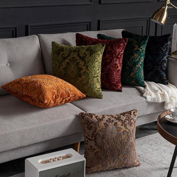 Oreiller Style européen Jacquard couverture couleur unie fleurs géométriques oreillers décoratifs maison chambre canapé dossier taie d'oreiller