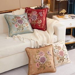 Kussen Europese stijl kussens kussens kast retro borduurwerk bloemen jacquard decoratieve huisbank stoelstoelstoelhoes