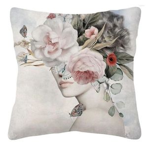 Kussen Europese Vintage Schoonheid Vrouw Met Bloem Kroon Portret Schilderen Cover Home Decoratieve Kussens Voor Sofa 45X45cm