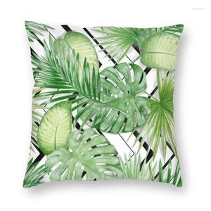 Oreiller des feuilles vertes exotiques motif de couverture oreille décoration des plantes tropicales couvrent le jet de couverture pour le salon double face