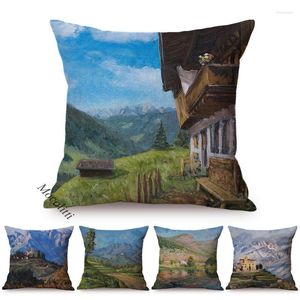 Oreiller c￩l￨bre peinture ￠ l'huile country paysage art d￩coratif couverture de paysage pastoral couverture carr￩e de lin kussenhoes