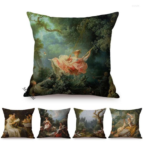 Oreiller célèbre peinture à l'huile Jean Honoré Fragonard balançoire Vintage Rococo Style décor à la maison housse de canapé coton lin voiture