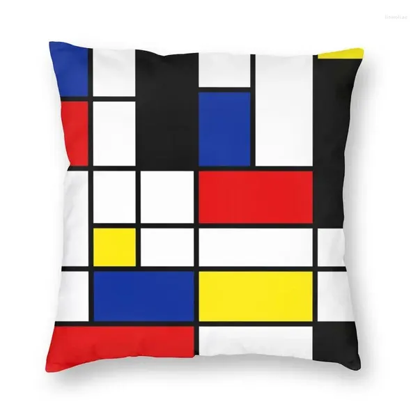 Almohada Moda Arte abstracto Mondrian Caja cuadrada Decoración 3D Impresión de dos lados Cubierta moderna geométrica para automóvil