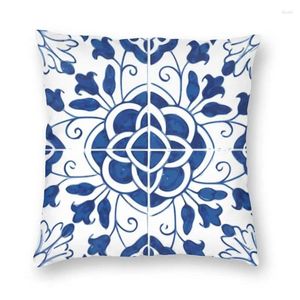 Pillow Fashion Blue Portugais Porcelaine Tiles Blow Case Home Decor Flower Match Cover 40x40cm Poreil pour canapé