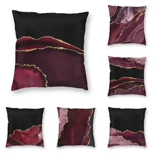 Pillow Fashion Bourgogne Gold Agate Texture Case décoration décoration Custom Gem Marble Cover Pillows pour canapé